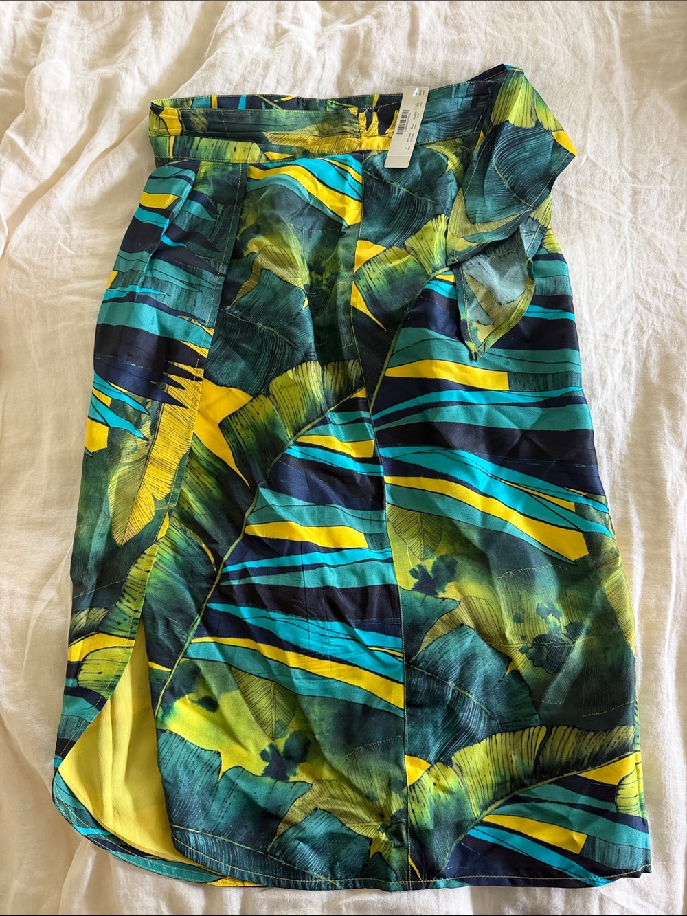 JCrew Tropical Print Midi Skirt in Green & Yellow